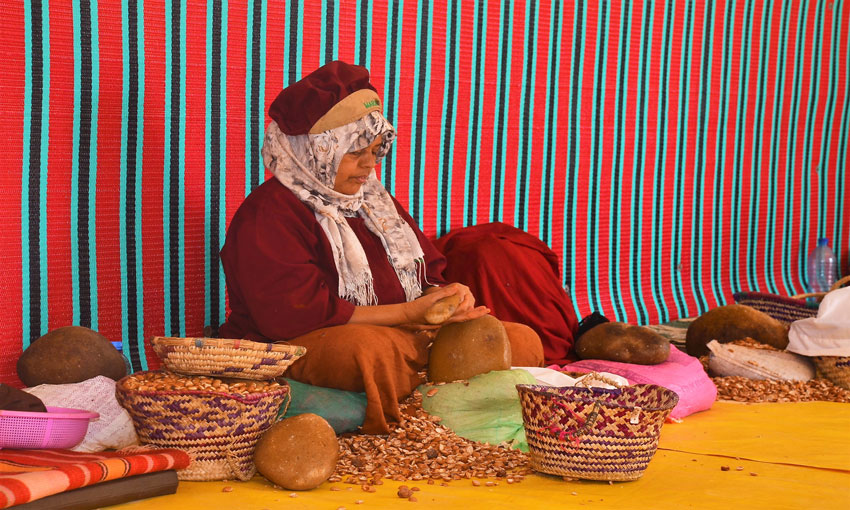 Argan oil processing at a ladies artisanal factory