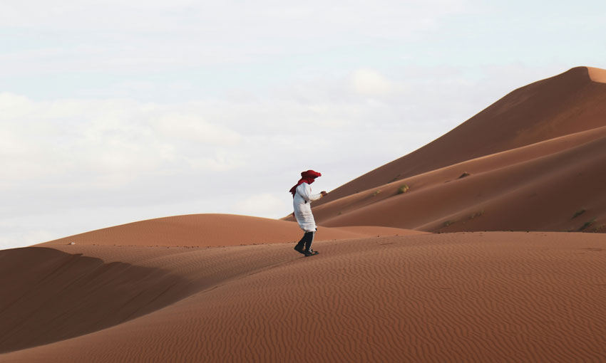 sunset and sunrise over Erg Chebbi dunes